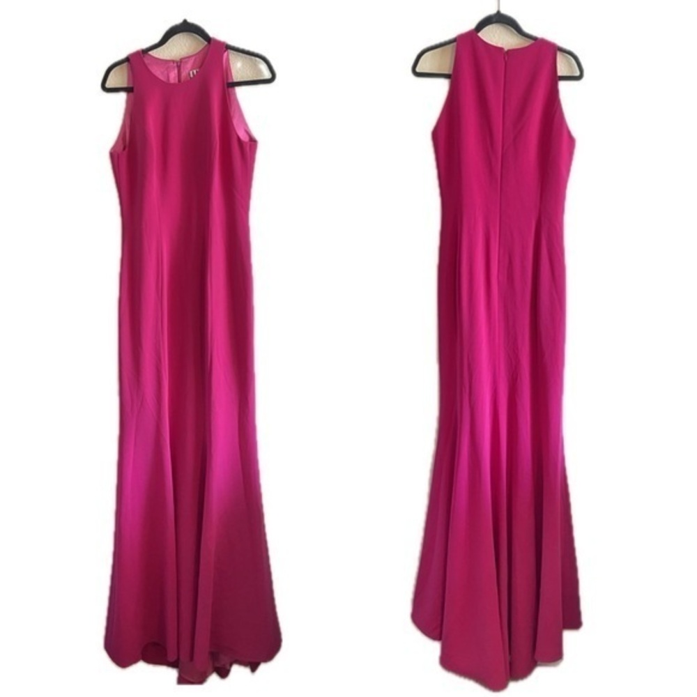 Lucian Matis Hot Pink Floor Length Gown Sleeveless Satin Lined Womens Size 8
